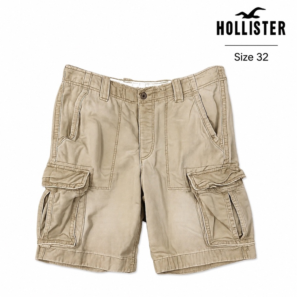 Hollister Cargo Shorts Mens 32 Khaki Y2K Utility Military 10" Inseam Cotton